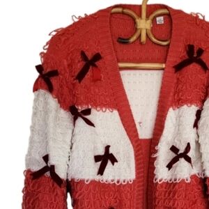 🎄 Striped buttondown holiday cardigan sweater with bows